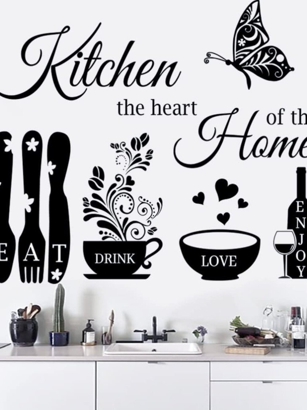 Kitchen Wall Stickers - The Heart of The Home Quotes Decals, Vinyl Wall Sign Art